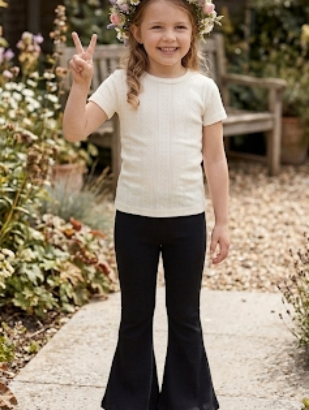 Zara Girl's Black Ribbed Flared Leggings 11-12 Years /148cm EUC